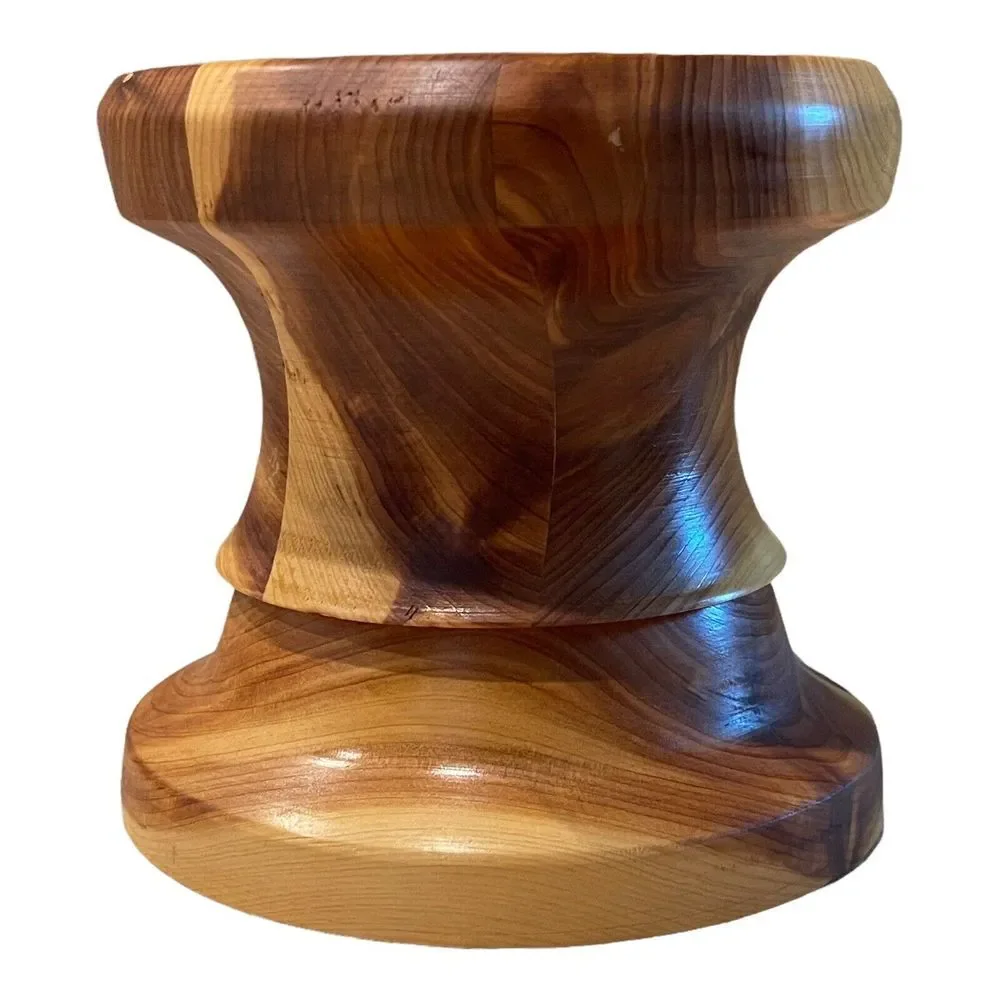 Cedar Wood Candle Holder Mid Century Handcrafted‎ Segmented Lathe Turned 5.5